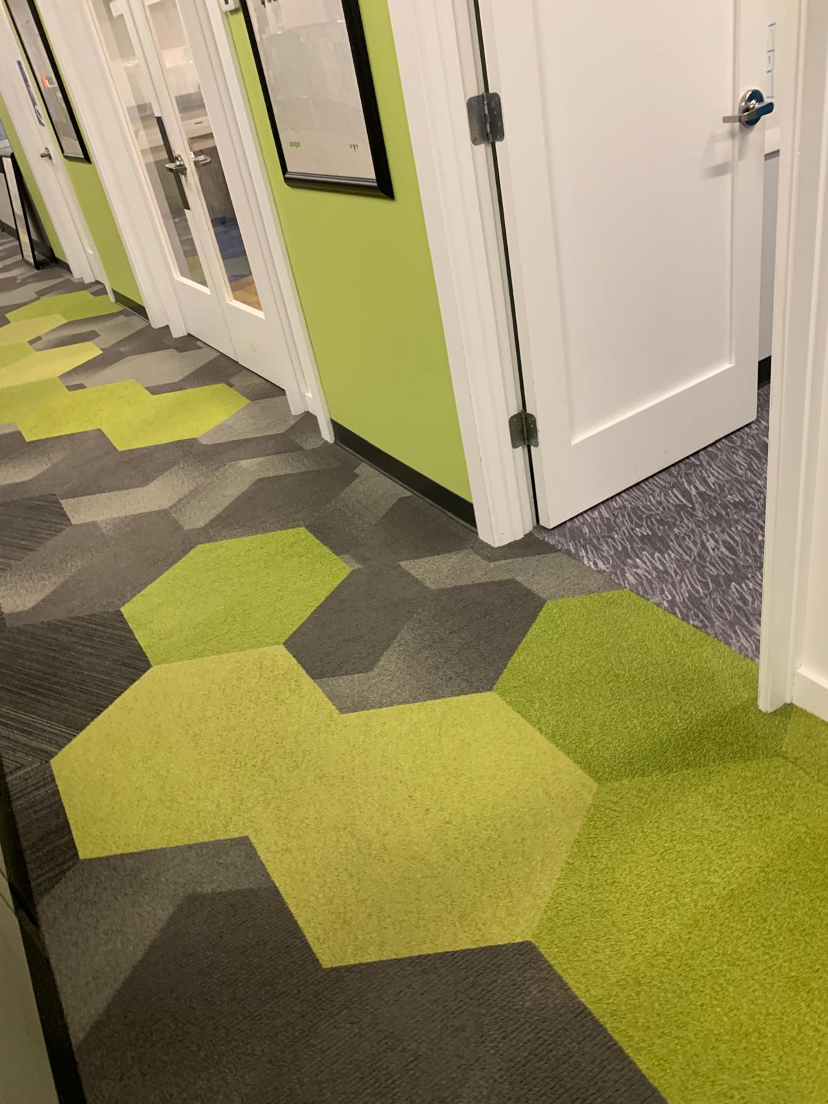 Conference room carpet before and after hot water extraction