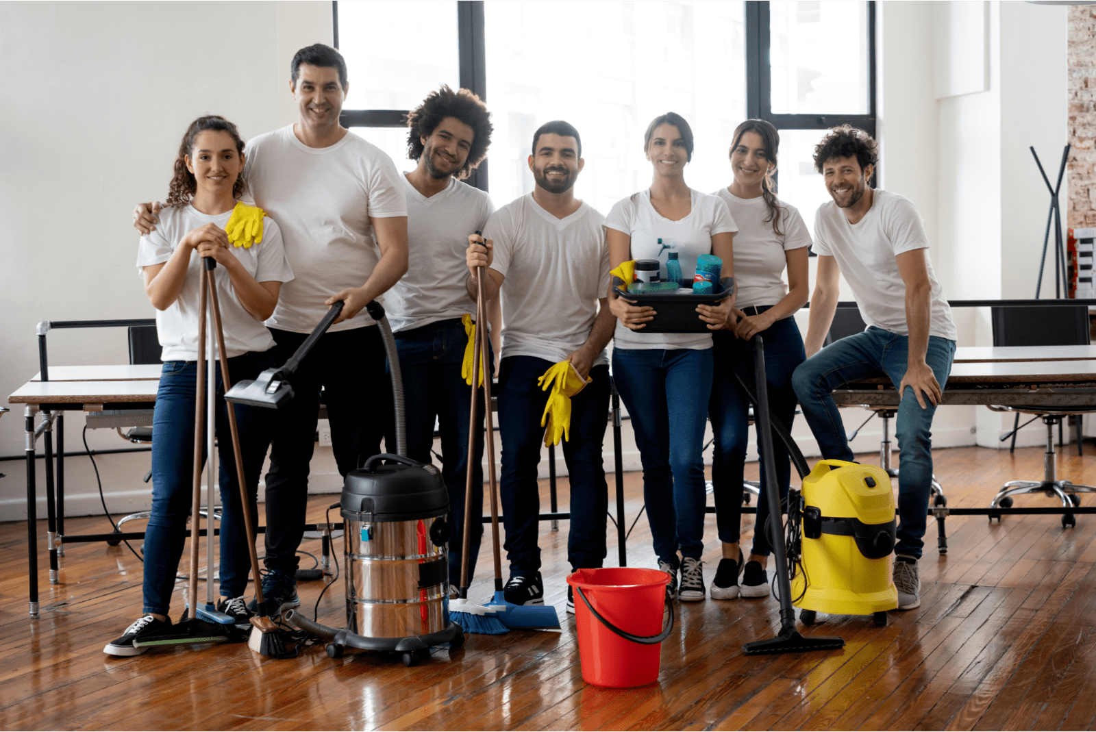 Professional cleaning team at work