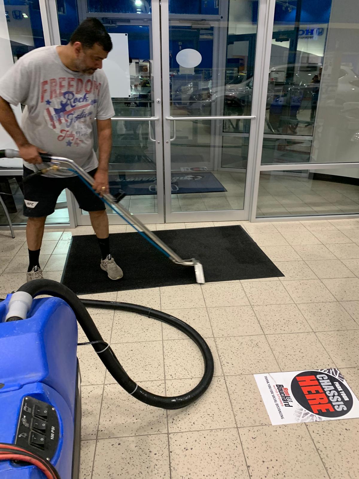 Nightly janitorial cleaning in office building