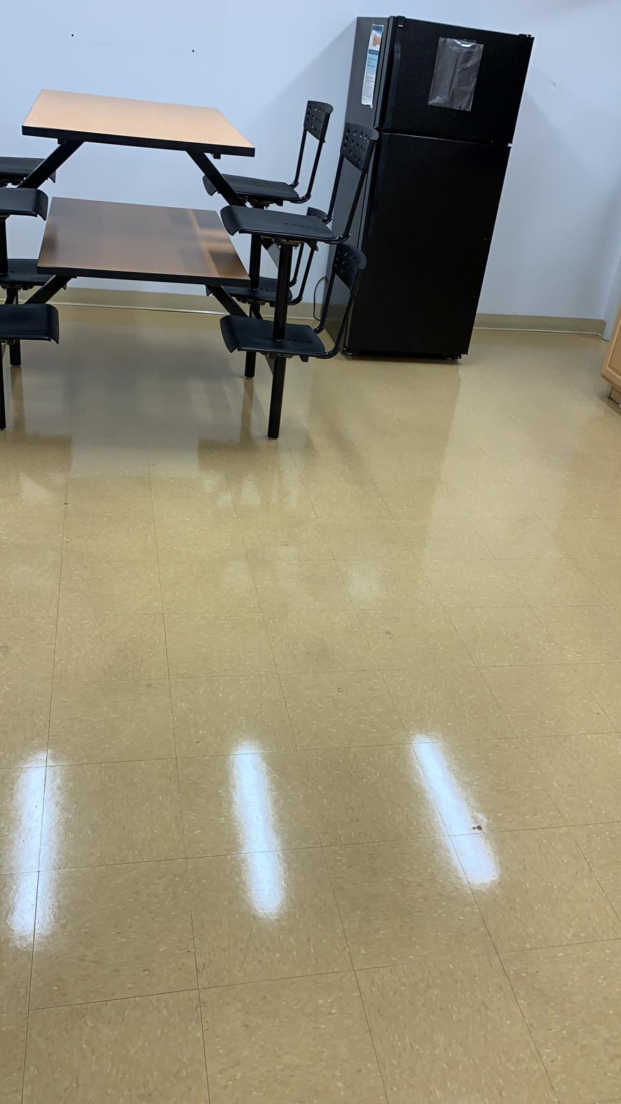 VCT floor before and after full strip and wax process