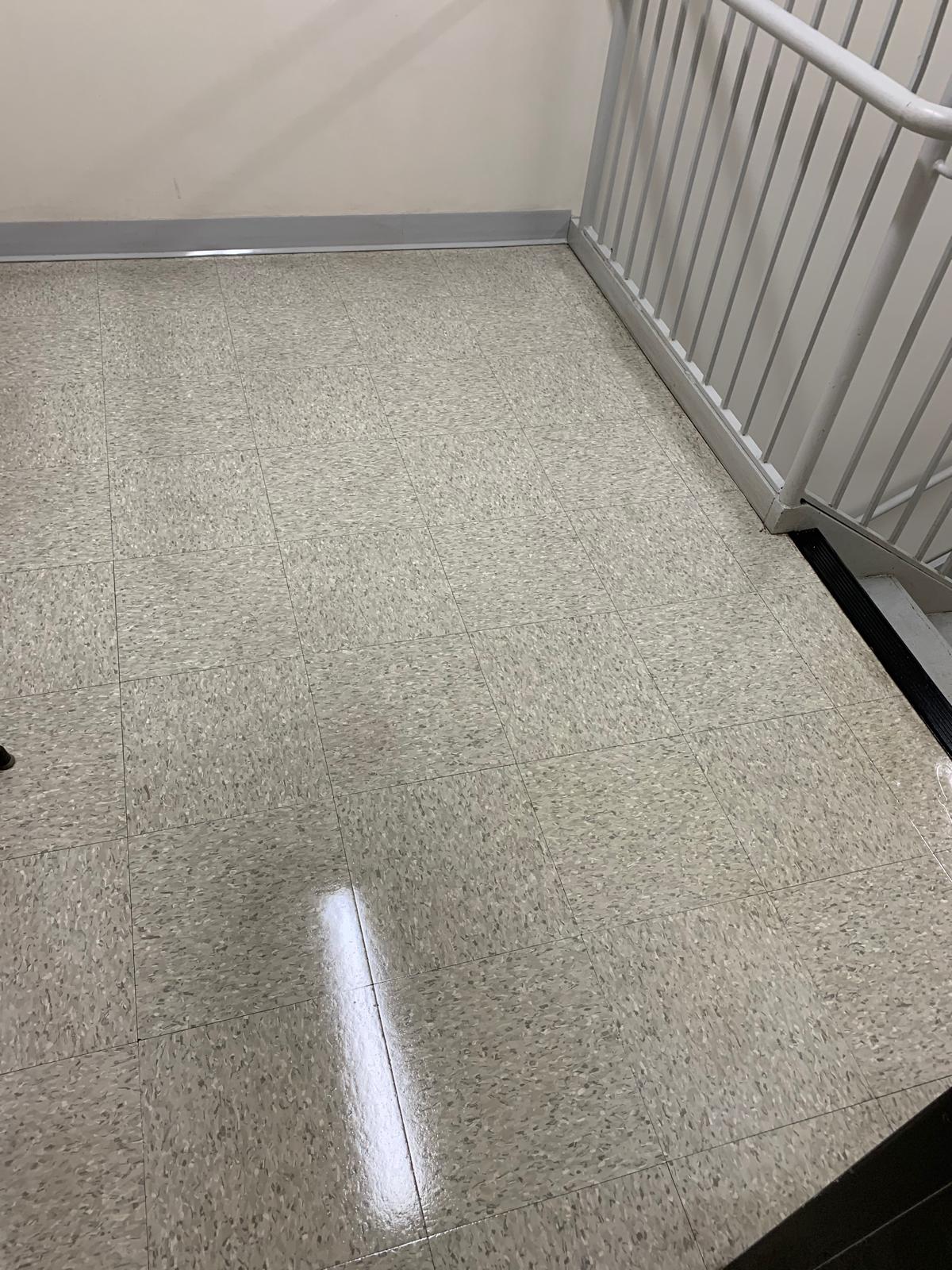 School hallway floors after complete refinishing