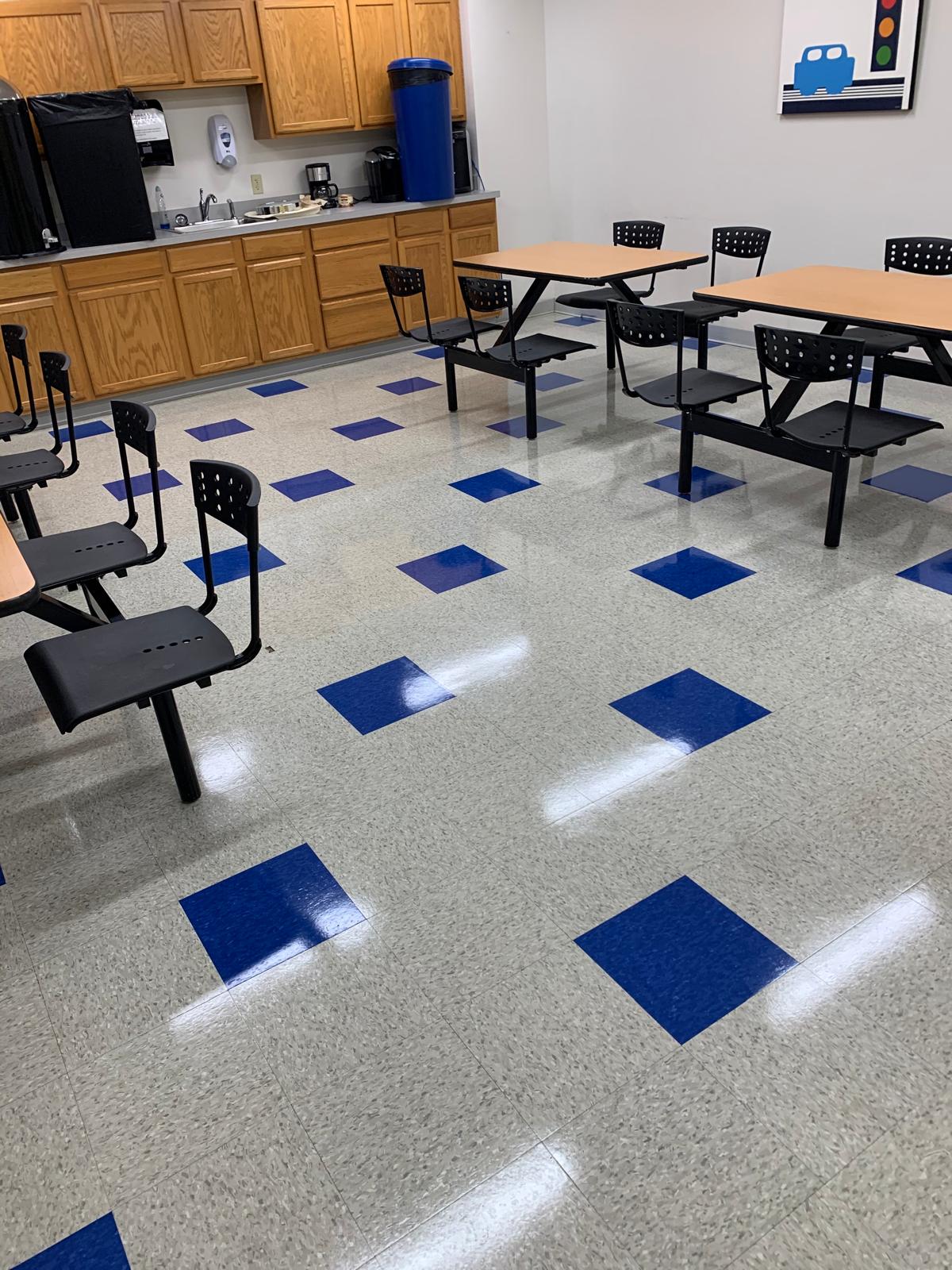 Machine scrubbing and waxing of high-traffic areas